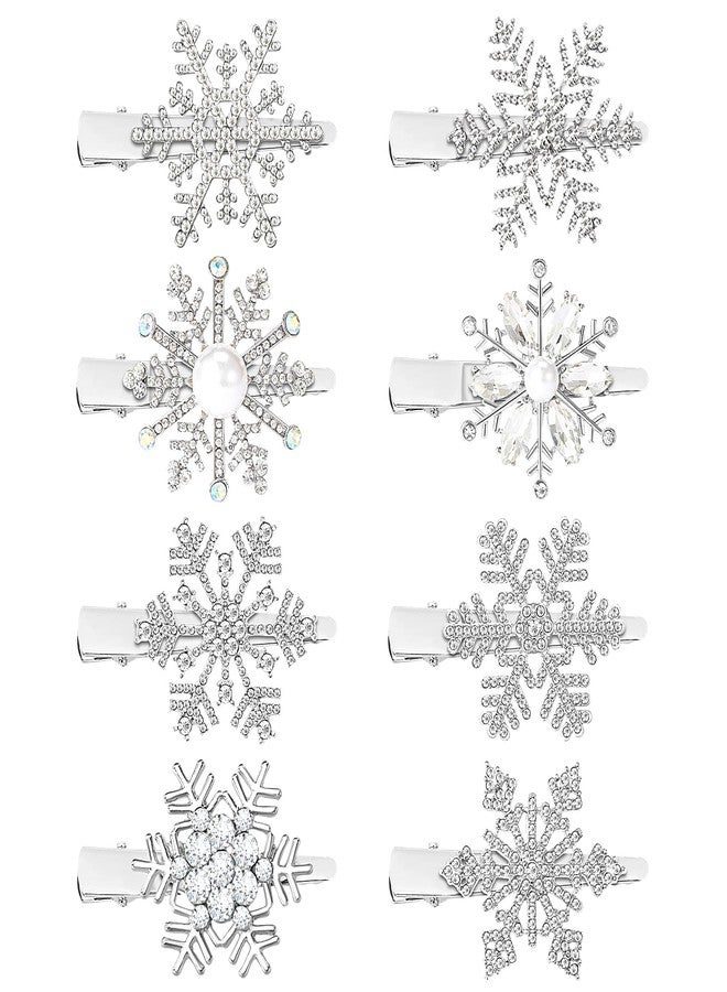 AUGSUN 8Pcs Christmas Snowflake Rhinestone Hair Clips, Winter Crystal Snowflake Hairpins Festive Costume Accessories for Women Xmas Holiday Party Gifts - Image 1